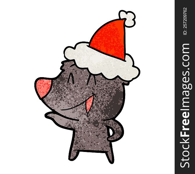 Laughing Bear Textured Cartoon Of A Wearing Santa Hat