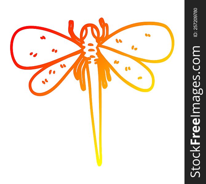 warm gradient line drawing of a cartoon dragonfly