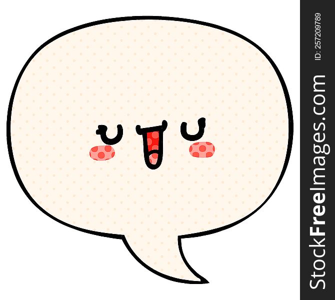 happy cartoon face with speech bubble in comic book style