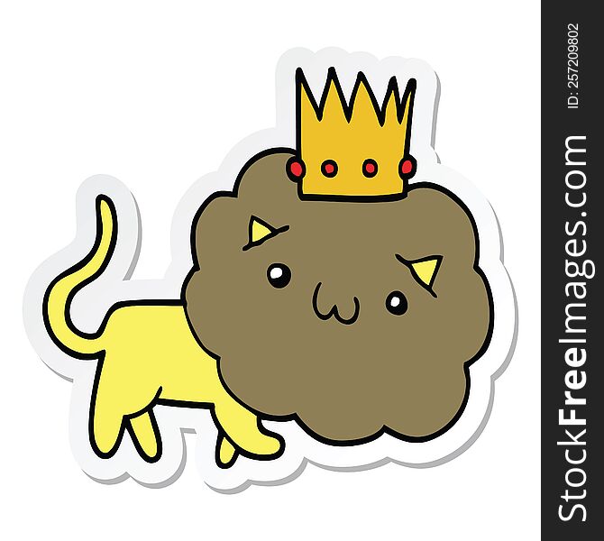 Sticker Of A Cartoon Lion With Crown