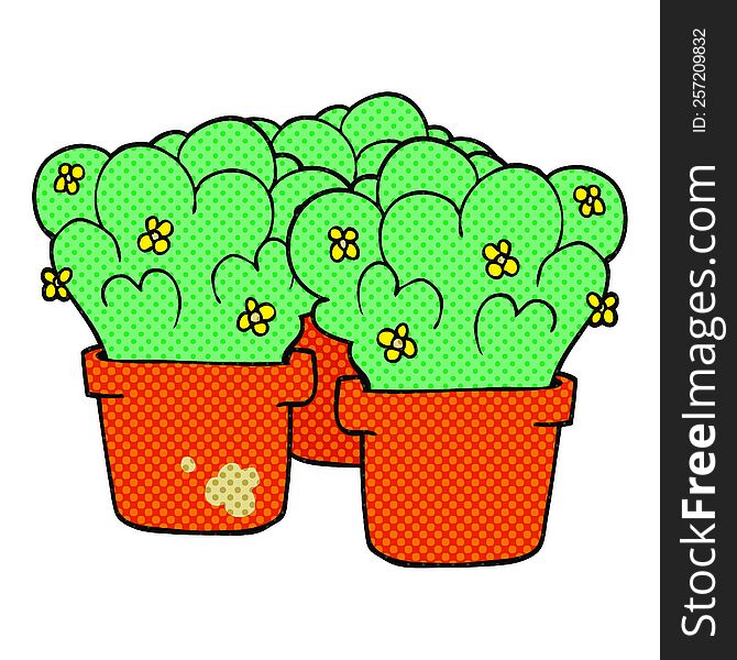 freehand drawn comic book style cartoon potted plants