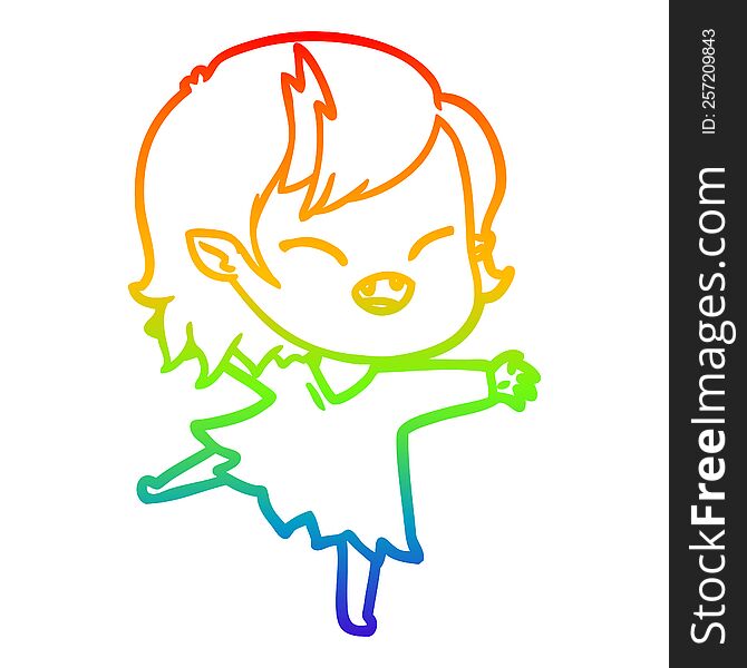 rainbow gradient line drawing of a cartoon laughing vampire girl