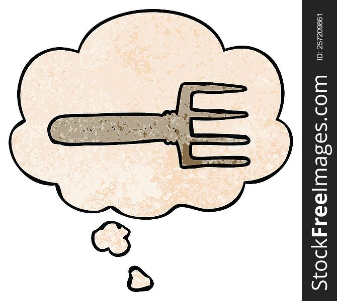 cartoon fork with thought bubble in grunge texture style. cartoon fork with thought bubble in grunge texture style