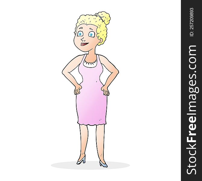 freehand drawn cartoon woman wearing dress