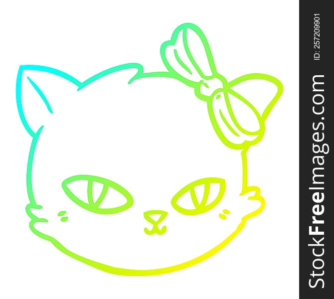 Cold Gradient Line Drawing Cartoon Cat Wearing Bow