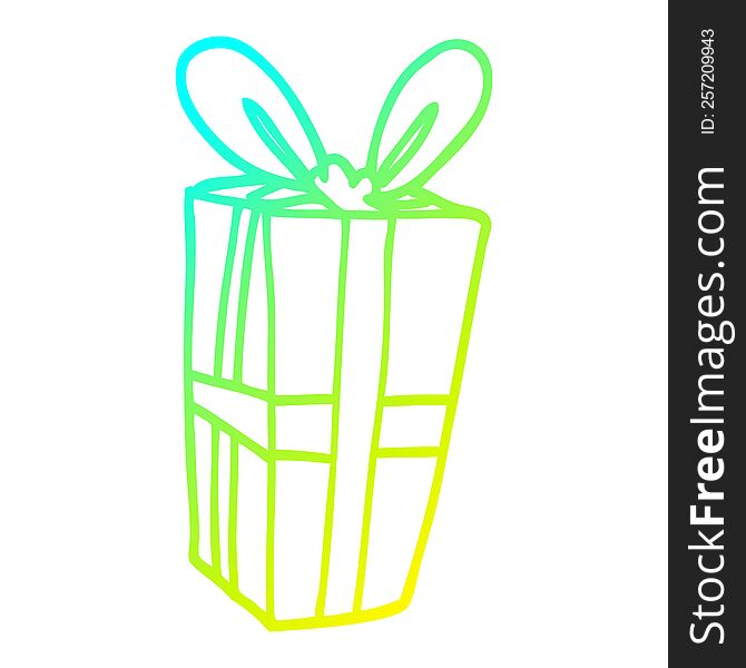 cold gradient line drawing of a cartoon wrapped gift