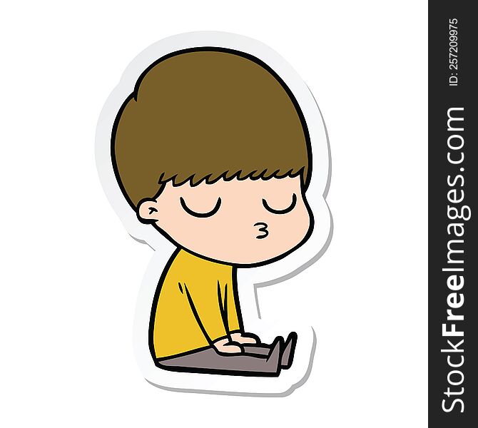 sticker of a cartoon calm boy