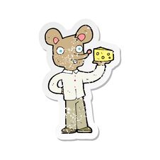 Retro Distressed Sticker Of A Cartoon Mouse Holding Cheese Stock Image