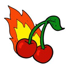 Comic Book Style Cartoon Flaming Cherries Royalty Free Stock Images