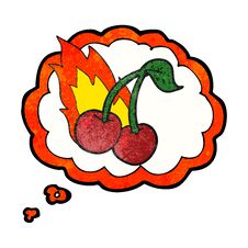 Thought Bubble Textured Cartoon Flaming Cherries Stock Photography