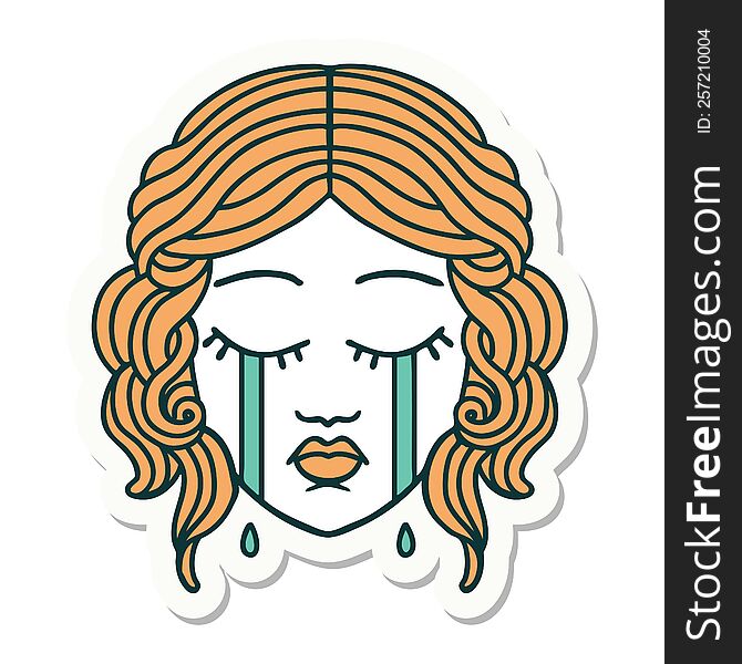 sticker of tattoo in traditional style of female face crying. sticker of tattoo in traditional style of female face crying