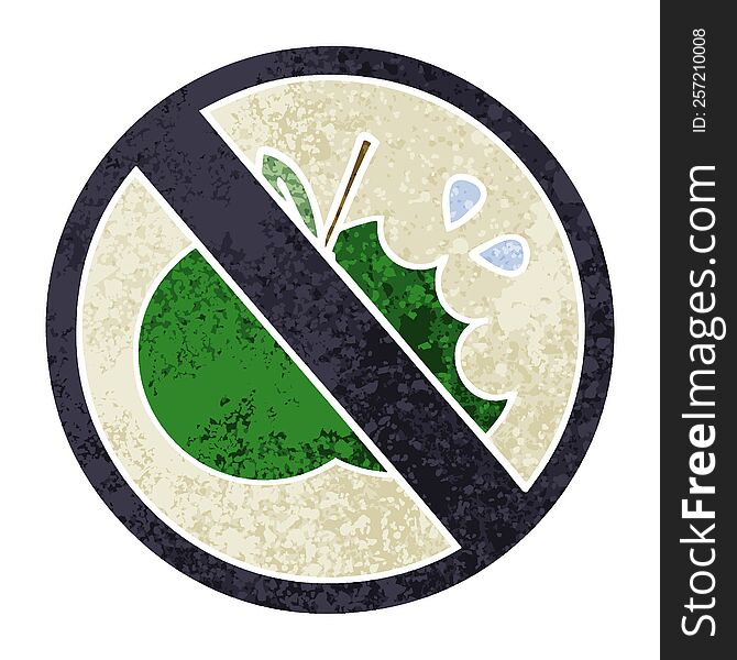 retro illustration style cartoon of a no eating sign