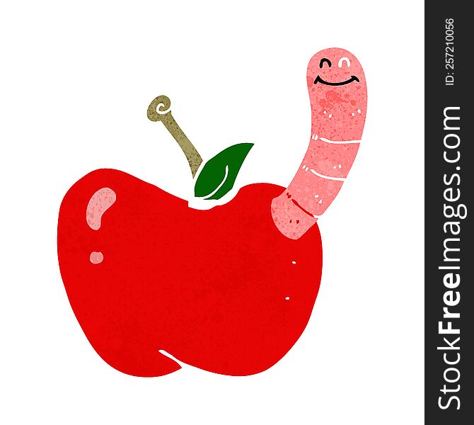 Cartoon Apple With Worm