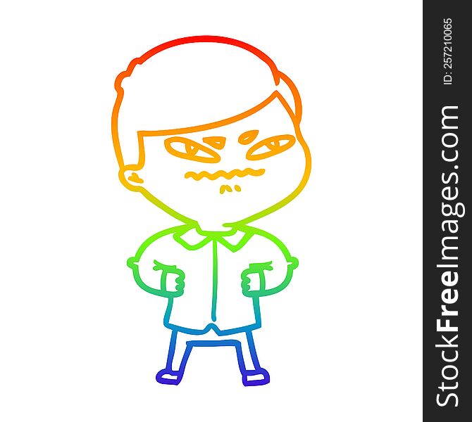 rainbow gradient line drawing of a cartoon angry man