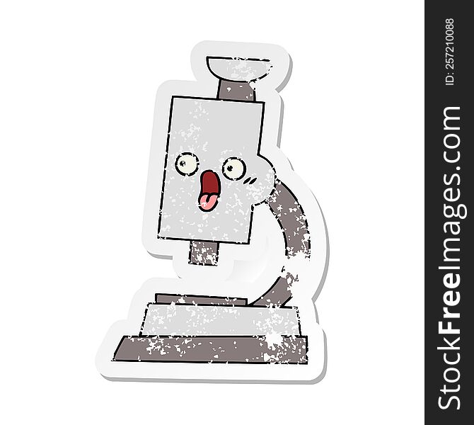 distressed sticker of a cute cartoon microscope