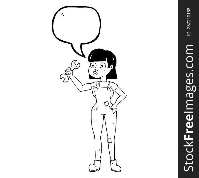 Speech Bubble Cartoon Mechanic Woman