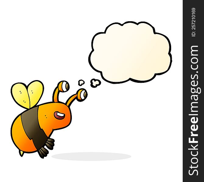 Cartoon Happy Bee With Thought Bubble