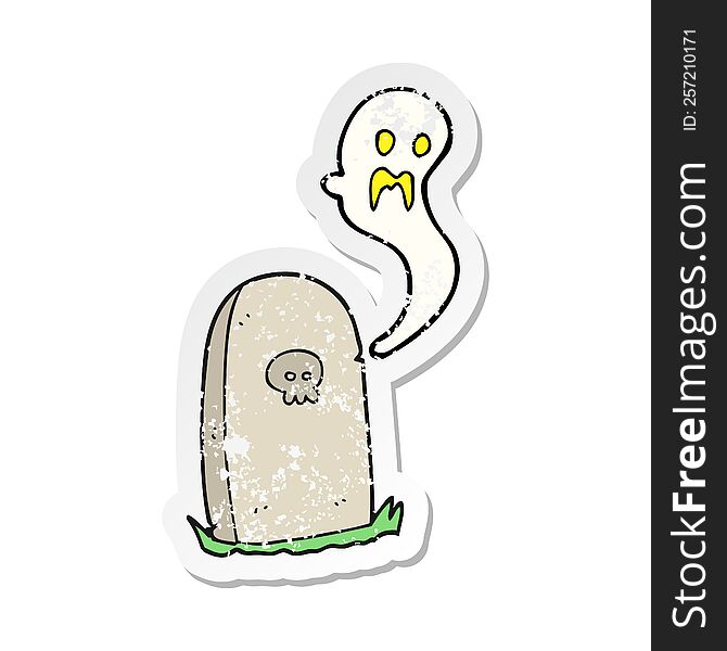retro distressed sticker of a cartoon ghost rising from grave