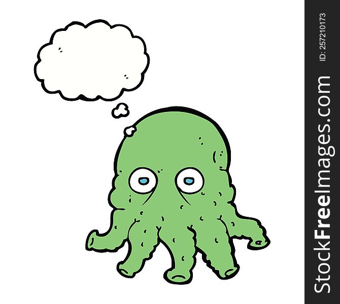 Cartoon Alien Squid Face With Thought Bubble