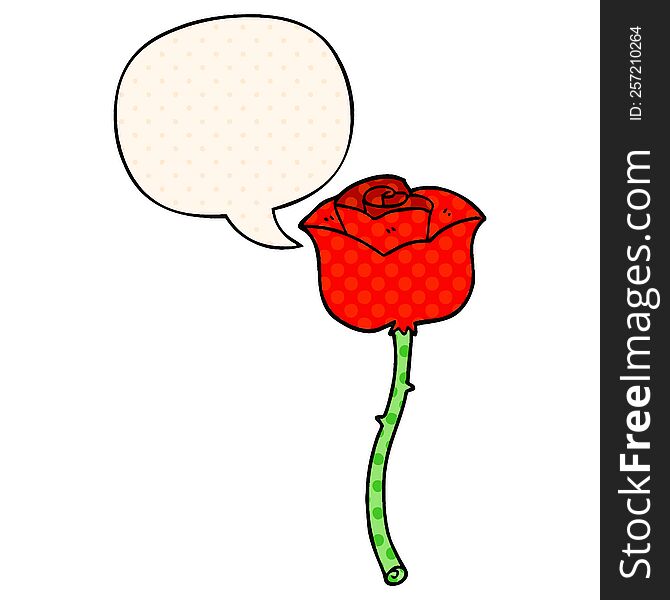 Cartoon Rose And Speech Bubble In Comic Book Style