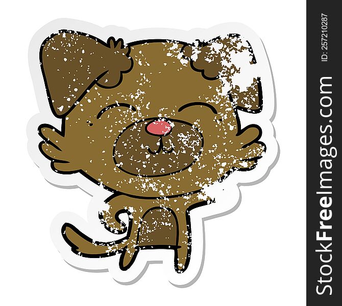 Distressed Sticker Of A Cartoon Dog Pointing