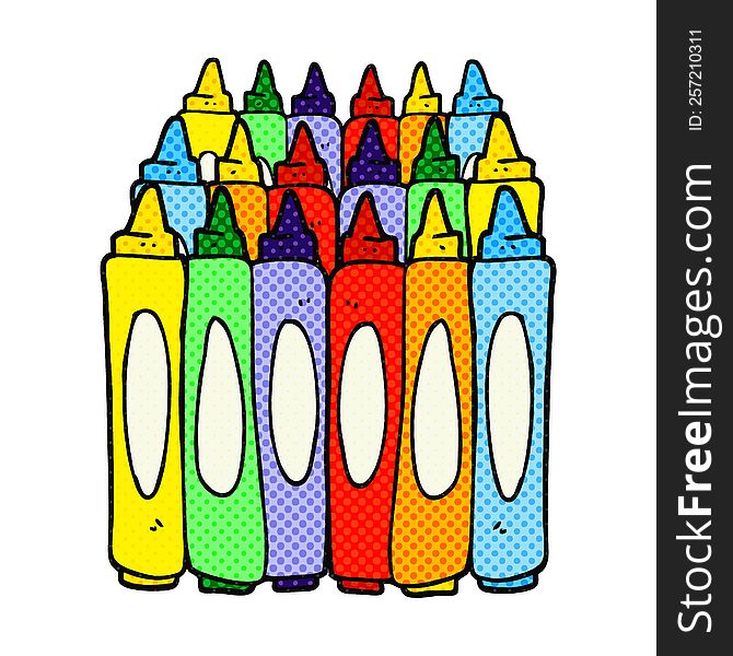 freehand drawn comic book style cartoon crayons