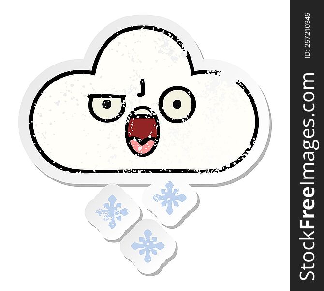 Distressed Sticker Of A Cute Cartoon Snow Cloud