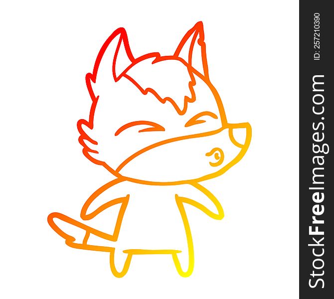Warm Gradient Line Drawing Cartoon Wolf Whistling
