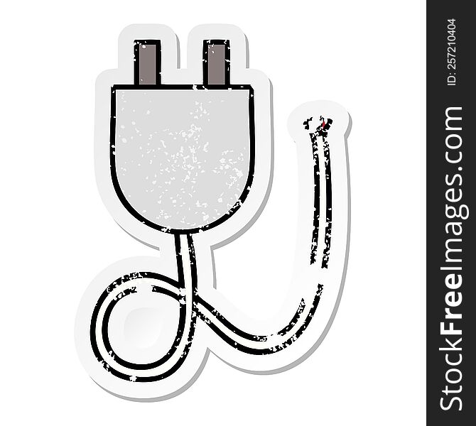 distressed sticker of a cute cartoon electrical plug