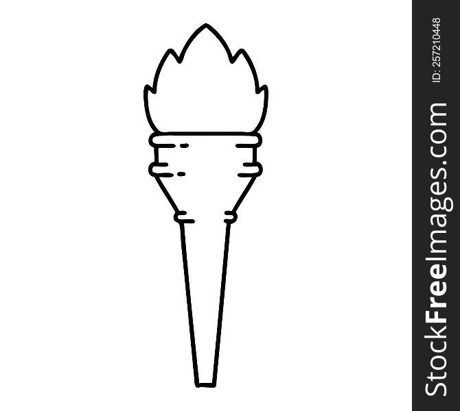 tattoo in black line style of a lit torch. tattoo in black line style of a lit torch