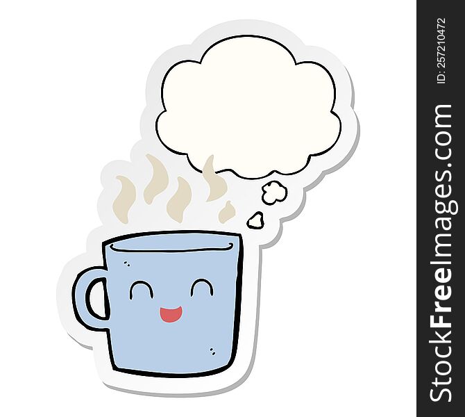 Cute Coffee Cup Cartoon And Thought Bubble As A Printed Sticker