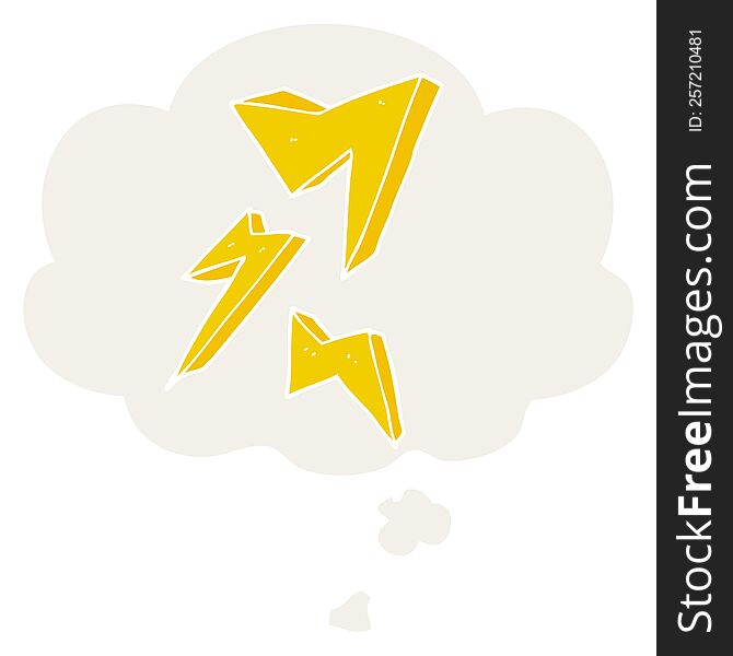 Cartoon Lightning Bolt And Thought Bubble In Retro Style