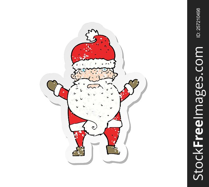 Retro Distressed Sticker Of A Cartoon Grumpy Santa