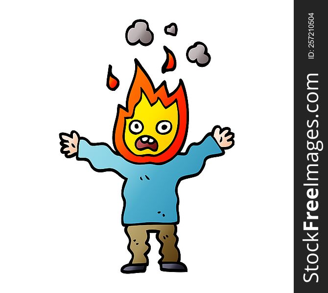 Cartoon Doodle Man With Head On Fire