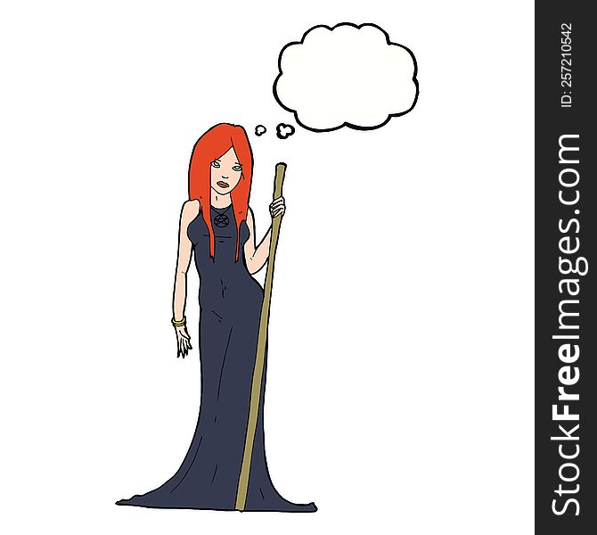 cartoon sorceress  with thought bubble