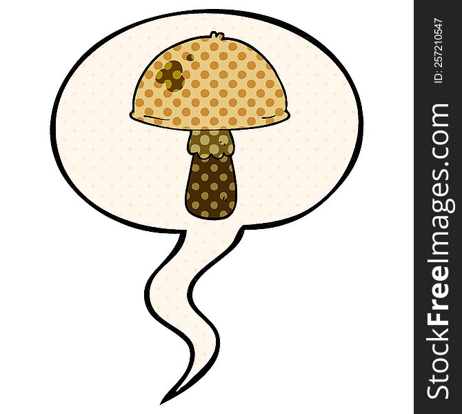cartoon mushroom with speech bubble in comic book style