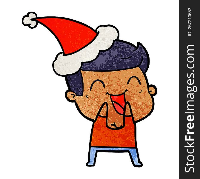 Textured Cartoon Of A Man Laughing Wearing Santa Hat