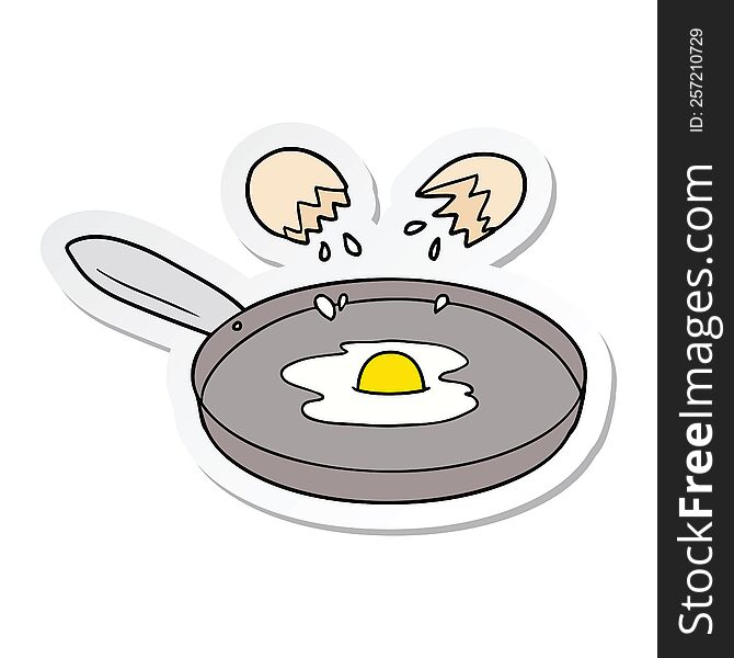 Sticker Of A Cartoon Pan Frying Egg