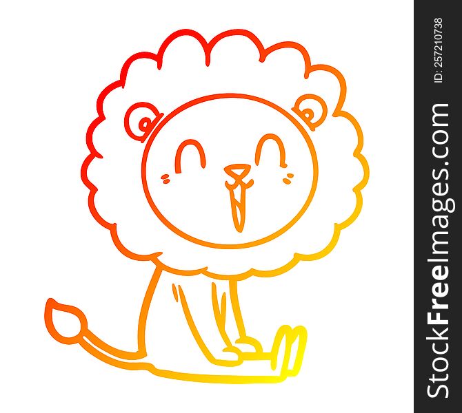 Warm Gradient Line Drawing Laughing Lion Cartoon Sitting
