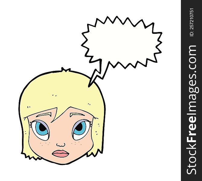 Cartoon Female Face With Speech Bubble