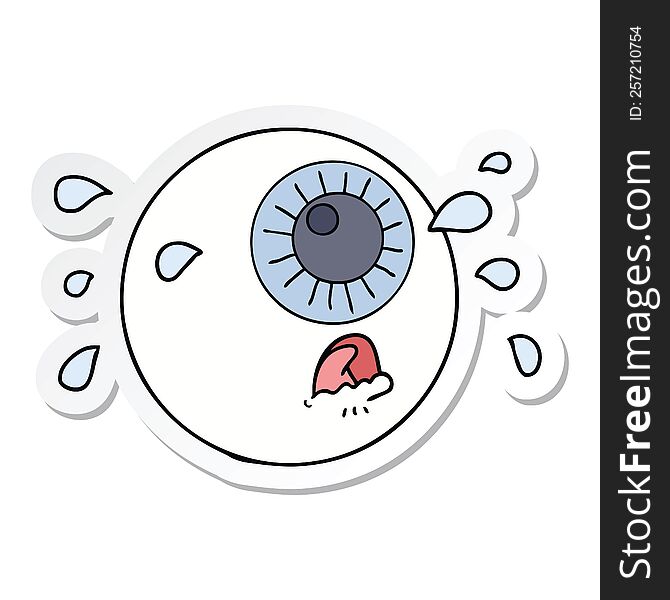 sticker of a cartoon eyeball crying