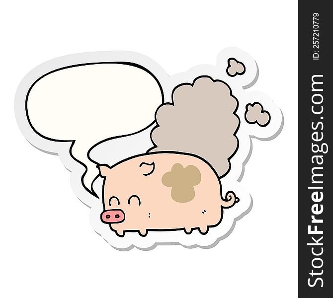 cartoon smelly pig with speech bubble sticker