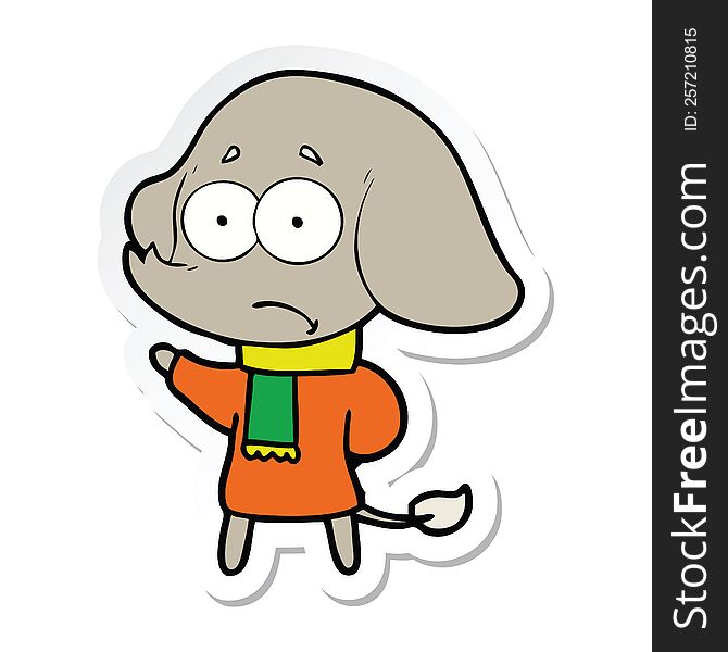 sticker of a cartoon unsure elephant in scarf