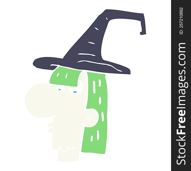 Flat Color Illustration Of A Cartoon Witch Head