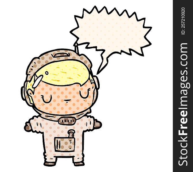 cute cartoon astronaut with speech bubble in comic book style