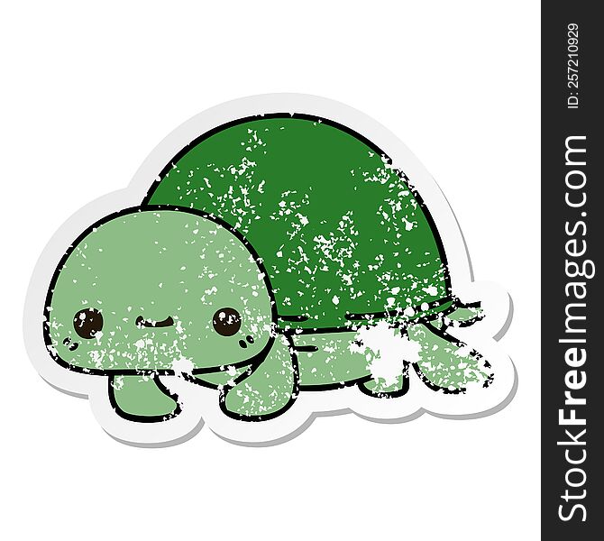 Distressed Sticker Of A Quirky Hand Drawn Cartoon Turtle