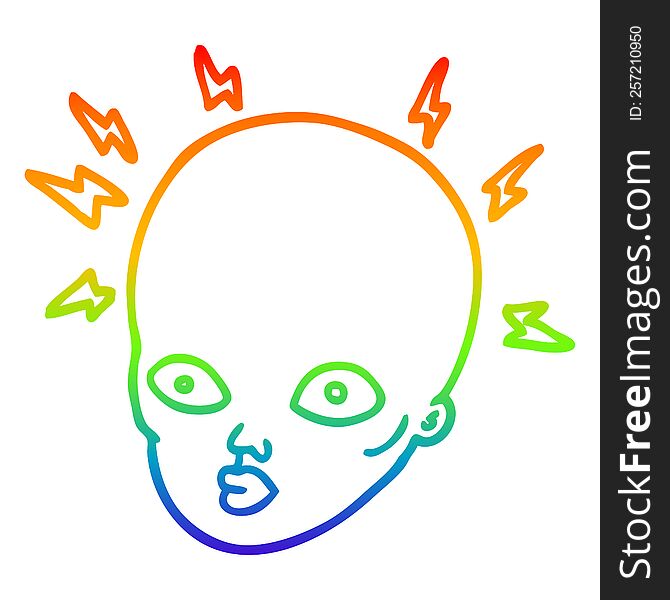 rainbow gradient line drawing of a cartoon bald head