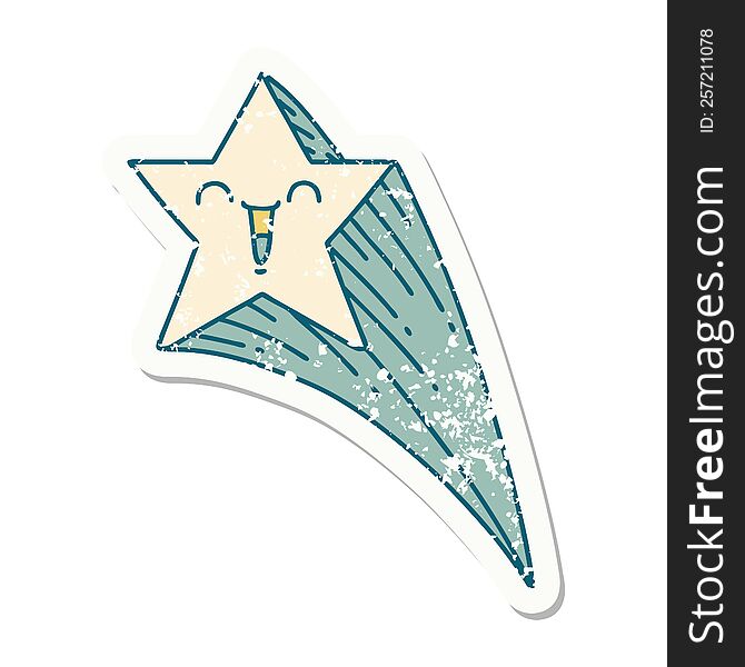 worn old sticker of a tattoo style shooting star. worn old sticker of a tattoo style shooting star