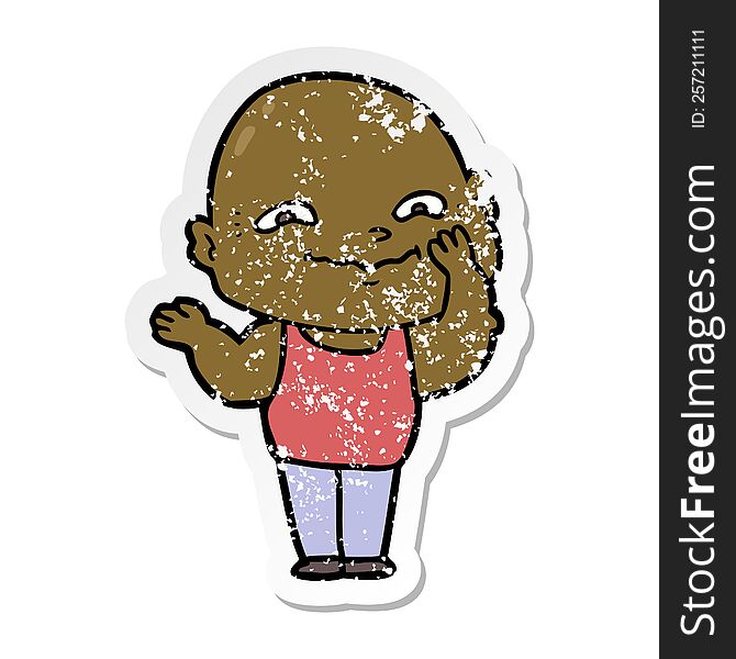 distressed sticker of a cartoon creepy guy