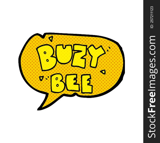 freehand drawn comic book speech bubble cartoon buzy bee text symbol